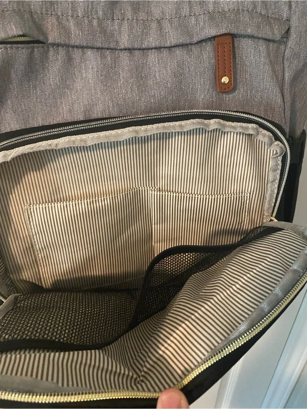 Gray and Black Men's Backpack with Brown Accents